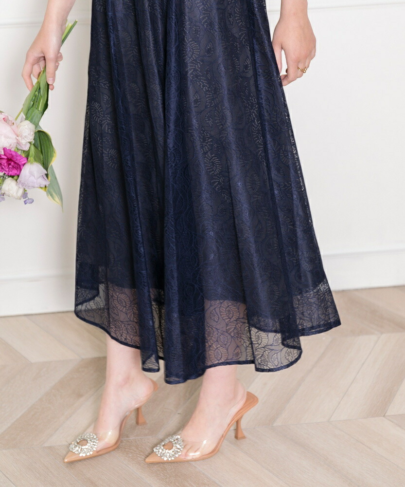 楽天市場】【LEJA】ウエストマークパフスリーブ総レースロングドレス