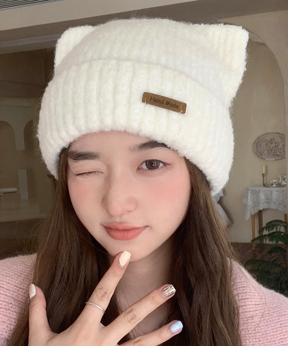楽天市場】猫耳ビーニー リブニット帽子 レディース／ミニミニストア