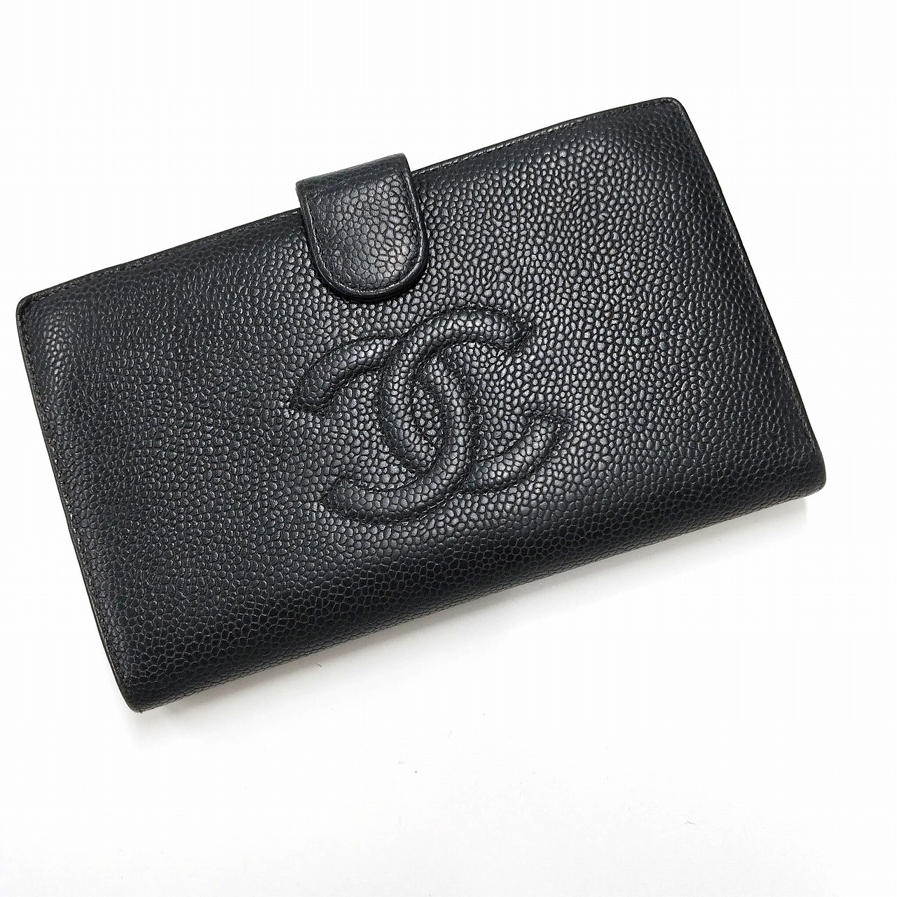 ジャンク品！CHANEL ブラックレザー 二つ折り財布