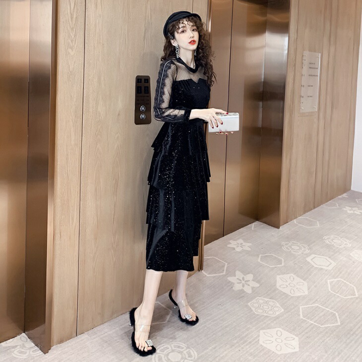 楽天市場】ワンピース 春 きれいめ シースルー フリル 長袖 フリル 裾