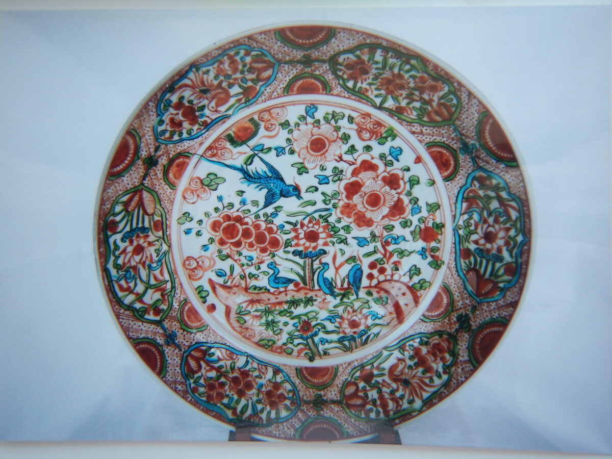 陶器 大深鉢(小) 荒波に獅子・牡丹・鳳凰 色絵 二重鉢揃い Ab-319