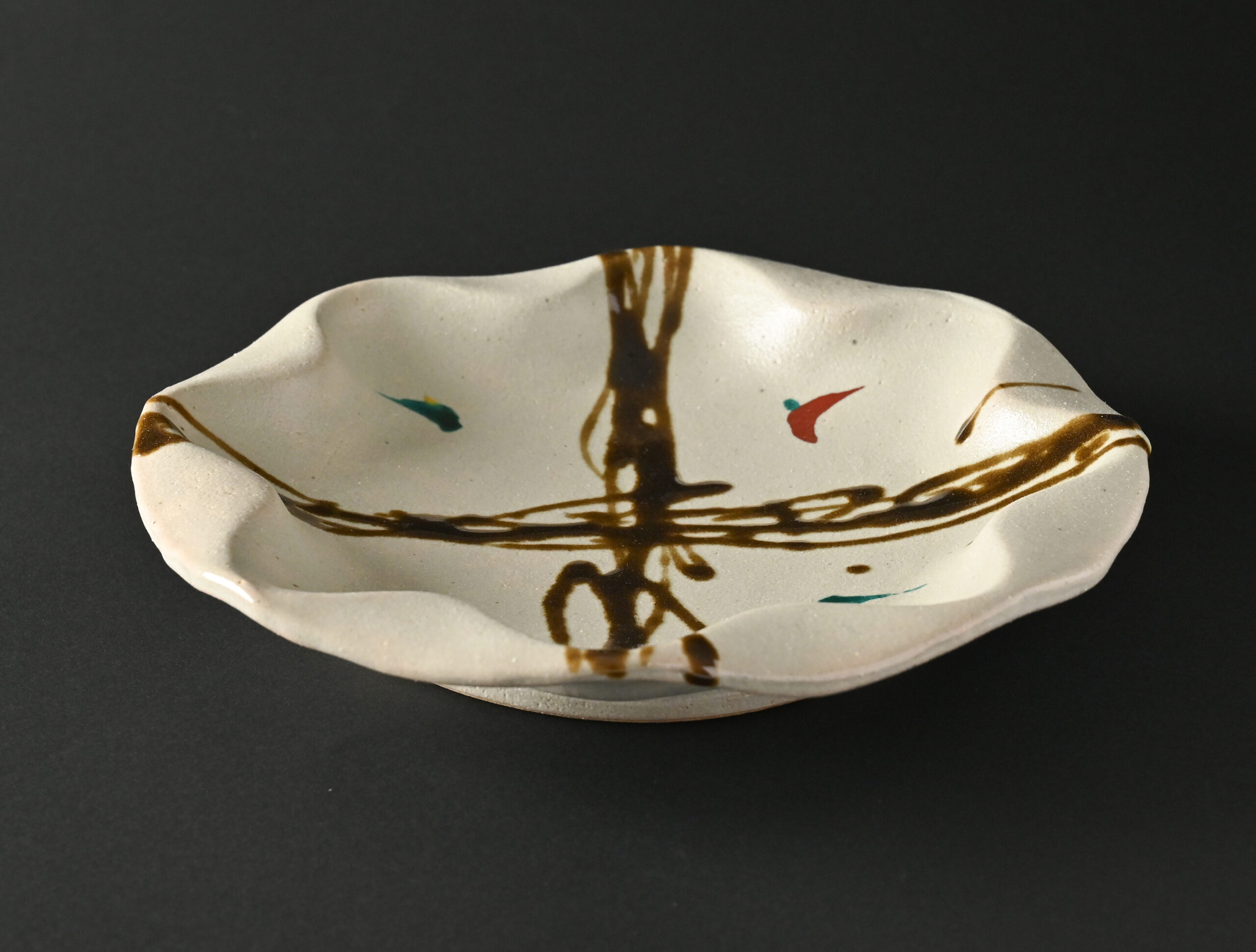 益子『高内秀剛』鉄砂赤絵四方皿 益子『高内秀剛』鉄砂赤絵四方皿