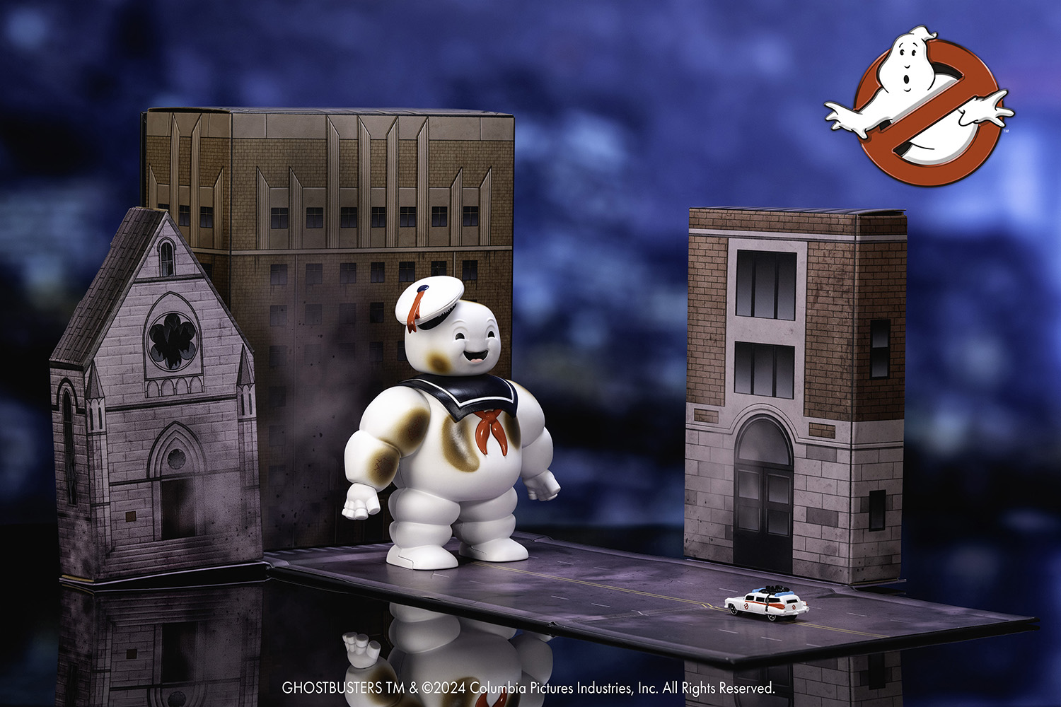 ゴーストバスターズ マシュマロマン＆ECTO-1メタルフィギュア ジオラマ