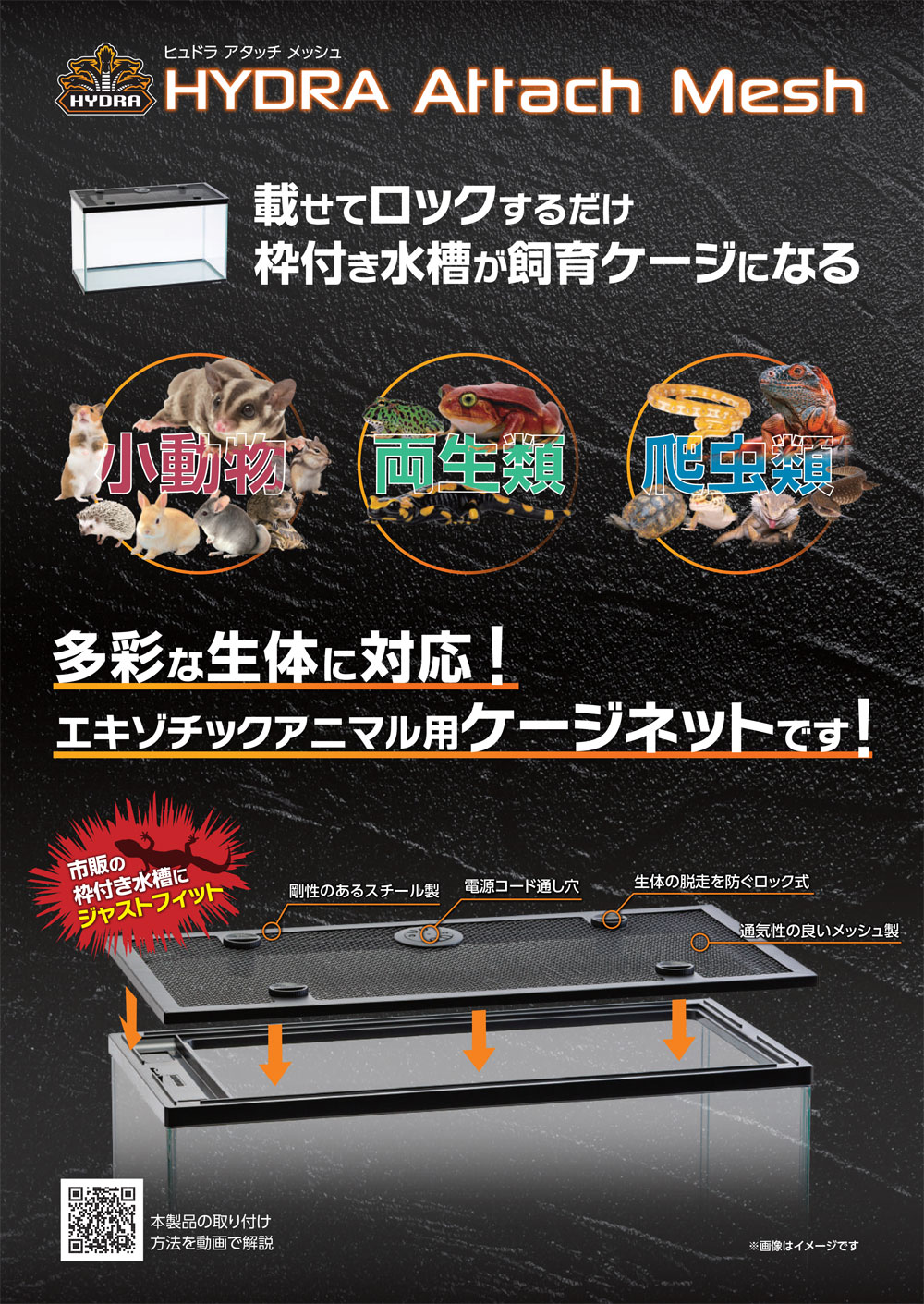 60センチ爬虫類ゲージ飼育セット HYDRA 飼育ケージ メッシュカバー付き