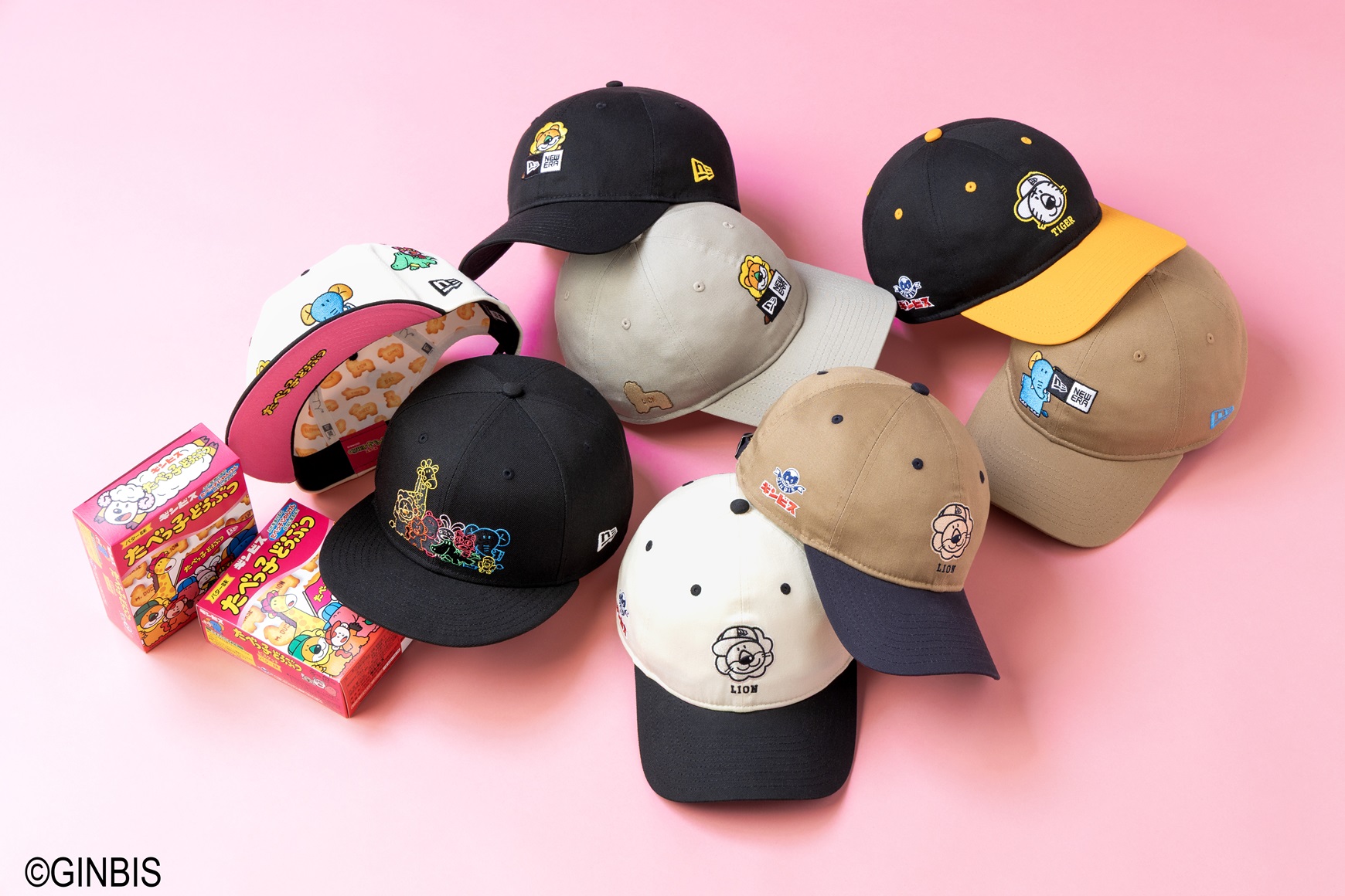 ニューエラ×たべっ子どうぶつ、コラボ第2弾。ビスケット型やロゴ刺繍の