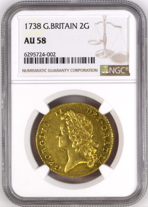 動画あり】グレートブリテン 1738年 ジョージ2世 2ギニー金貨 NGC-AU58