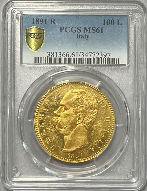動画あり】【レア度3-R3】イタリア 1891-R年 ウンベルト1世 100リラ