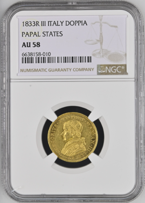レア度3-R3】イタリア 1833-R年 グレゴリウス16世 1ドッピア金貨 NGC