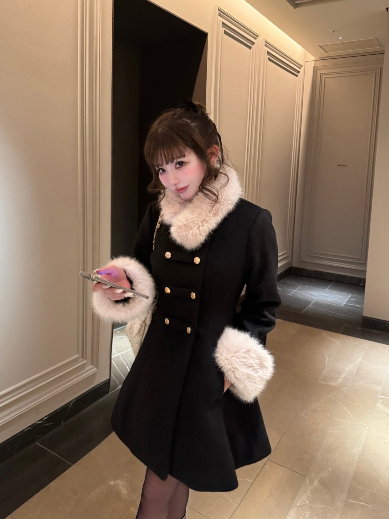 Treat Ürself Muse fur flare coat 即納 Muse fur flare coat（black