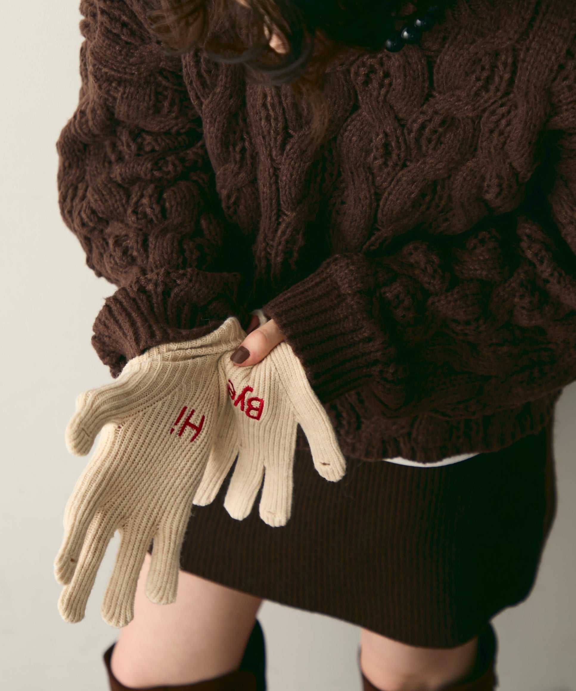 LVロゴ刺繍 ニット手袋 フリーサイズ LVロゴ刺繍 ニット手袋