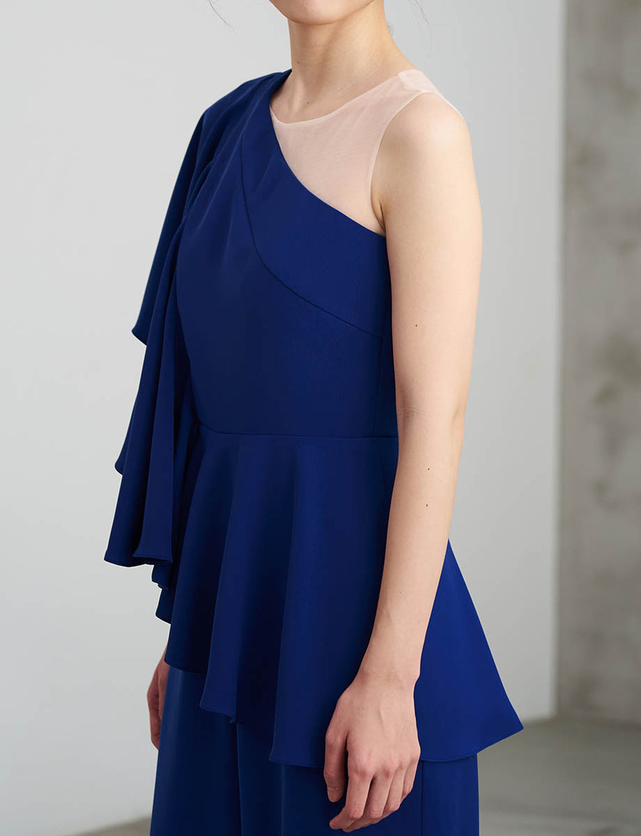 パンツドレス ノースリーブ ロイヤルブルー シフォン 演奏会 発表会