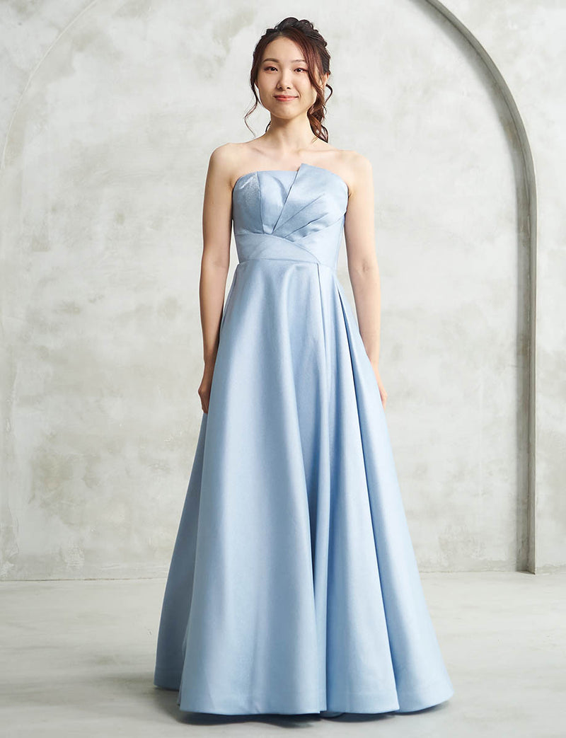 ブルーグレー ロングドレス ベアトップ 演奏会・ステージドレス