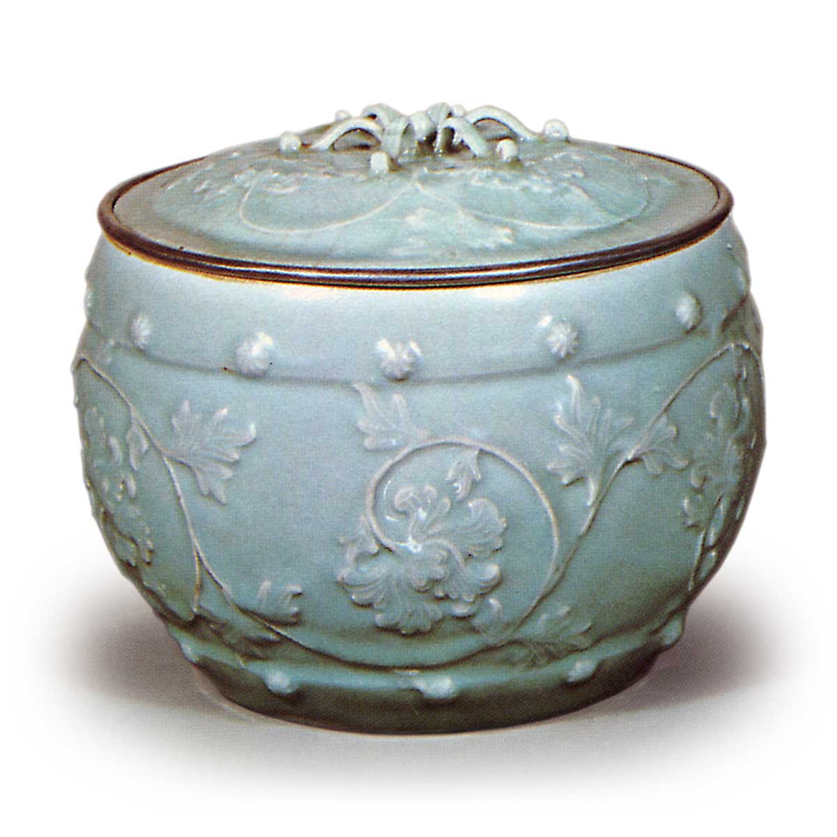 砧青磁浮牡丹太鼓胴水指 きぬたせいじうきぼたんたいこどうみずさし