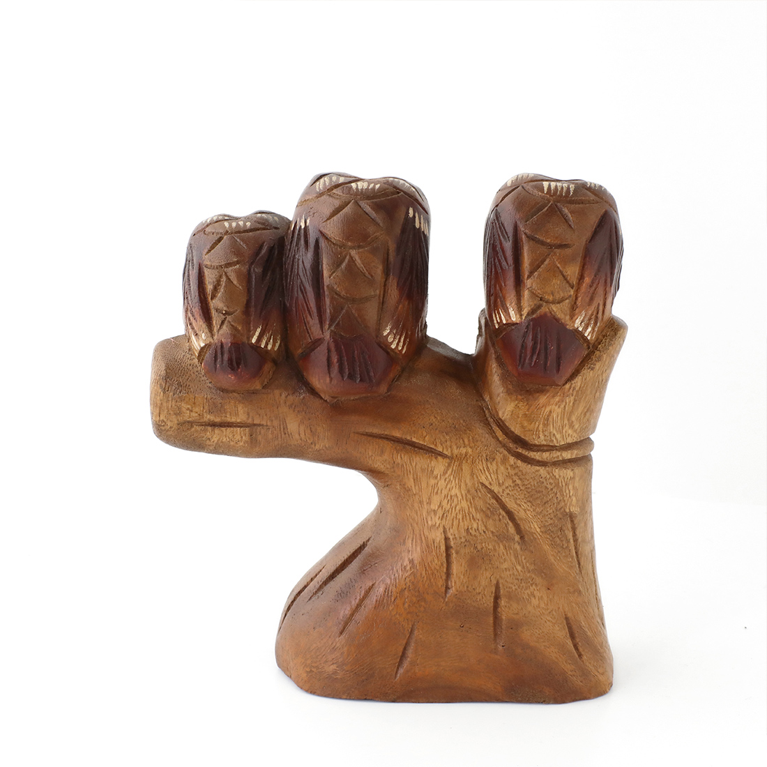 木彫 止まり木3フクロウ アジアン雑貨 置物 オブジェ タイ伝統工芸 梟 雑貨