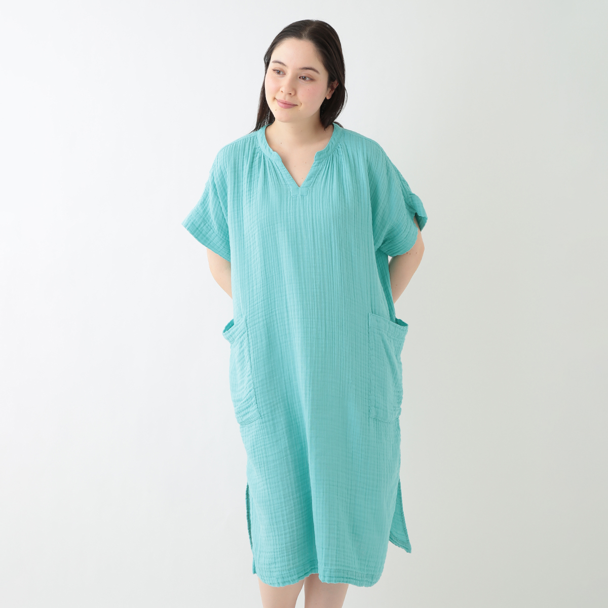 クレープガーゼ パッチポケットワンピース（RTS16883）-UCHINO-women