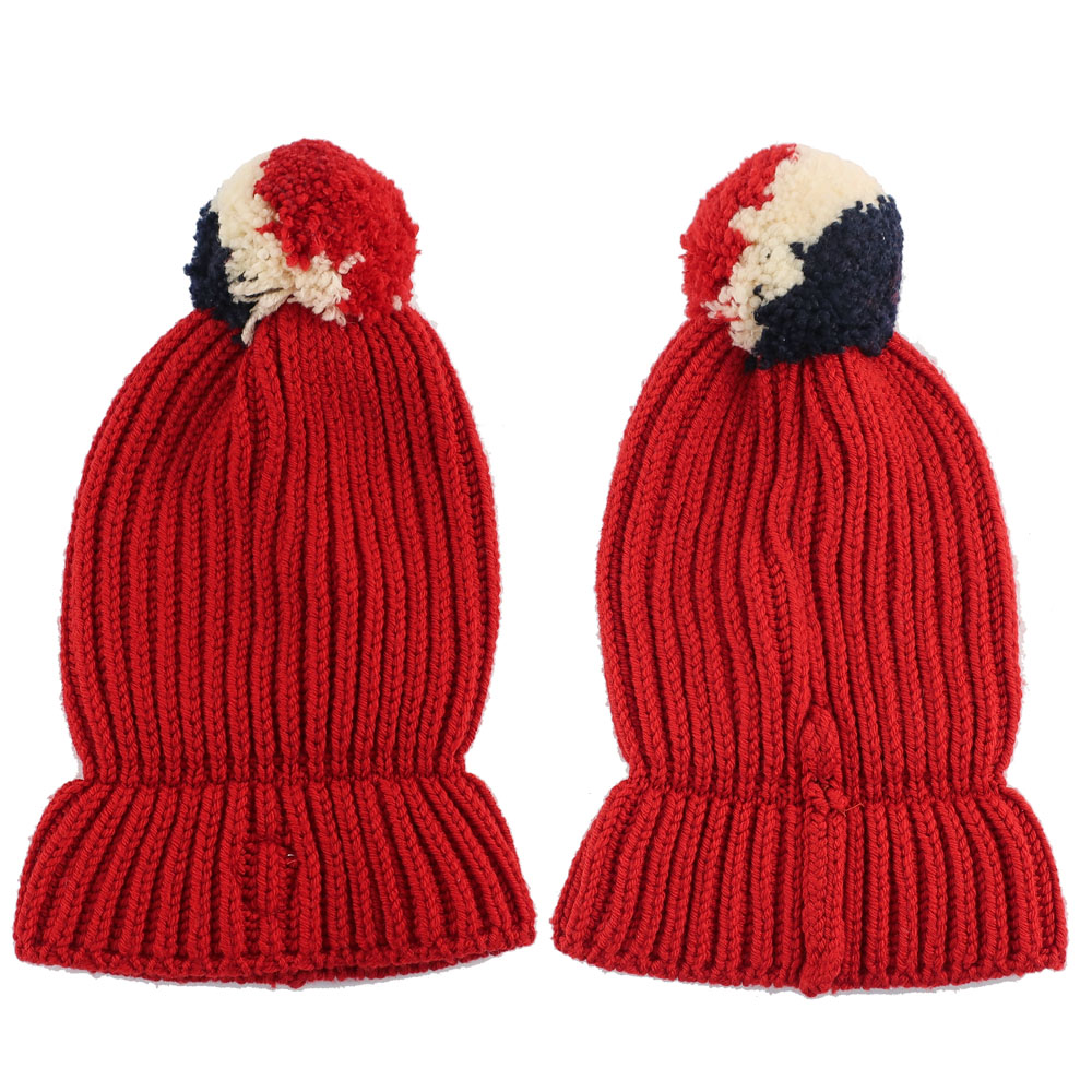 天白】【MONCLER】モンクレール ニット帽子 レッド系 ニット帽 ニット