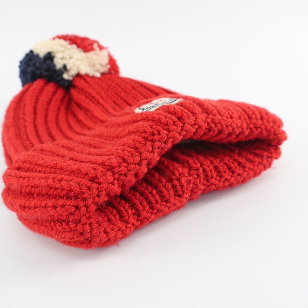 天白】【MONCLER】モンクレール ニット帽子 レッド系 ニット帽 ニット