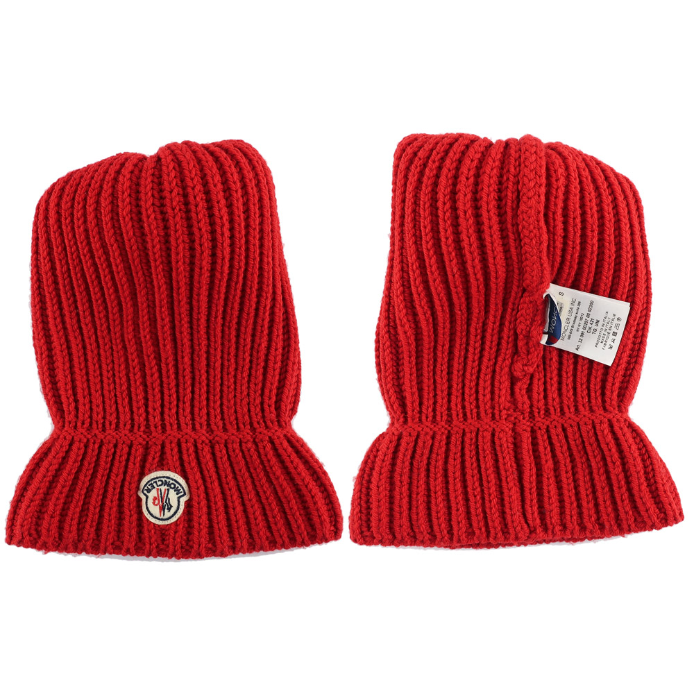 天白】【MONCLER】モンクレール ニット帽子 レッド系 ニット帽 ニット