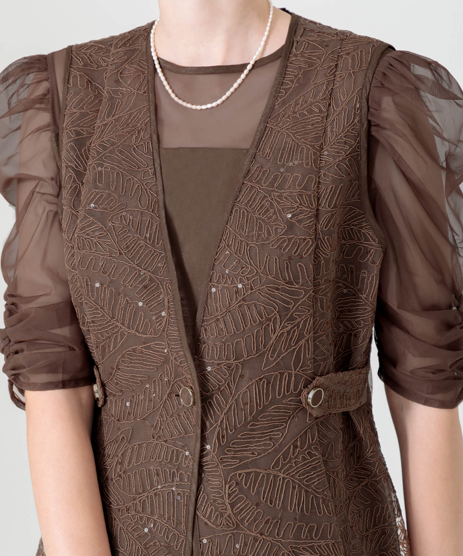 刺繍レースウエストサイド釦マーメイドシルエットジャンスカロング丈