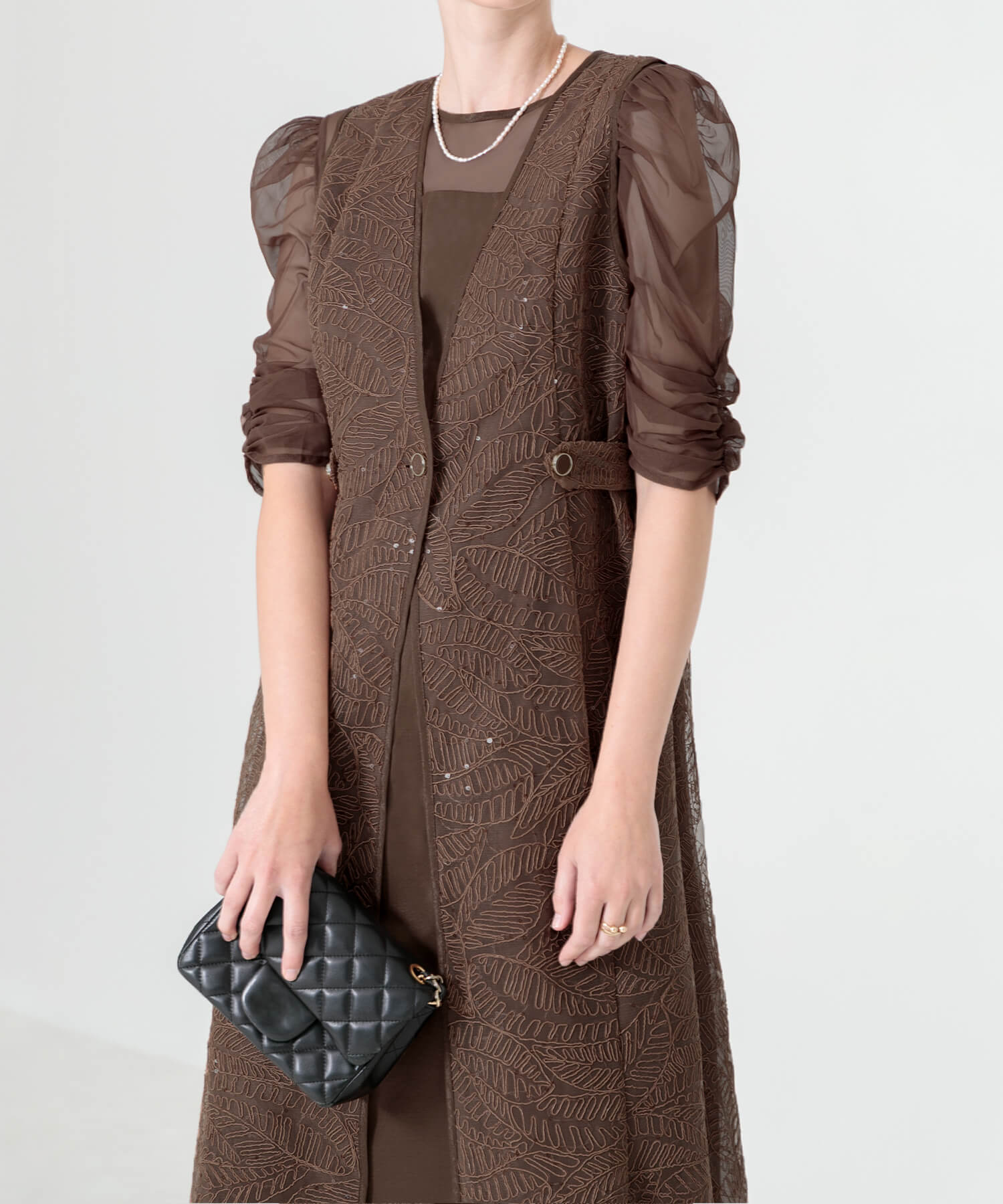 刺繍レースウエストサイド釦マーメイドシルエットジャンスカロング丈