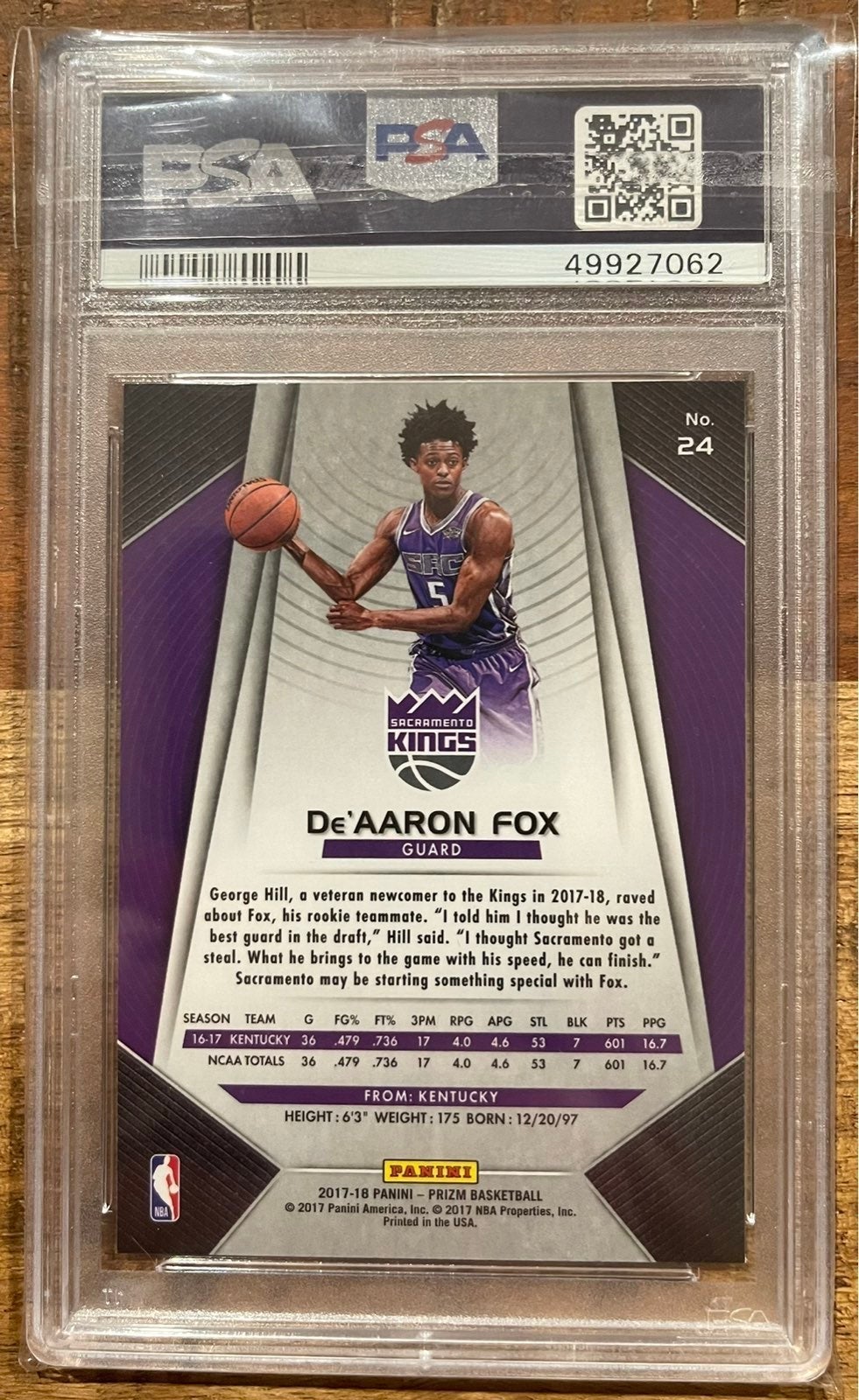 NBA Prizm De'Aaron Fox RC silver PSA10 2017-18 Panini Prizm - De