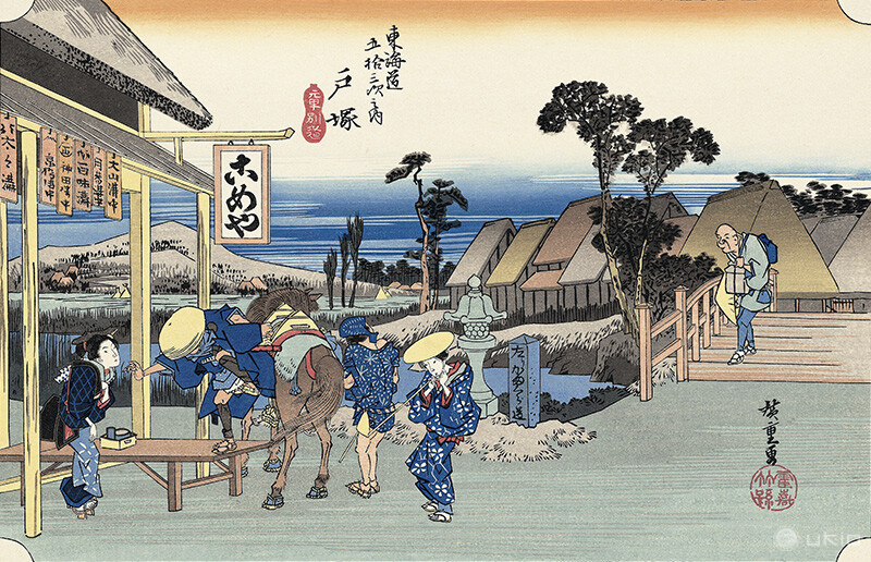 真作】絵画 歌川広重 木版画 東海道五十三次 戸塚 浮世絵 W174 真作