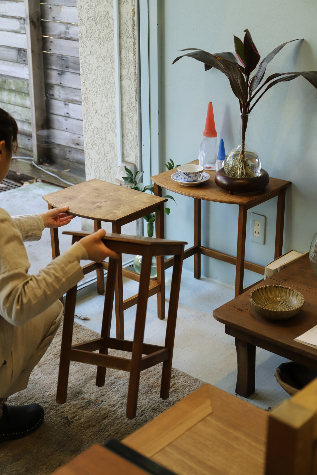 年末年始saleヴィンテージ ネストテーブル サイドテーブル 花台 剥離 2