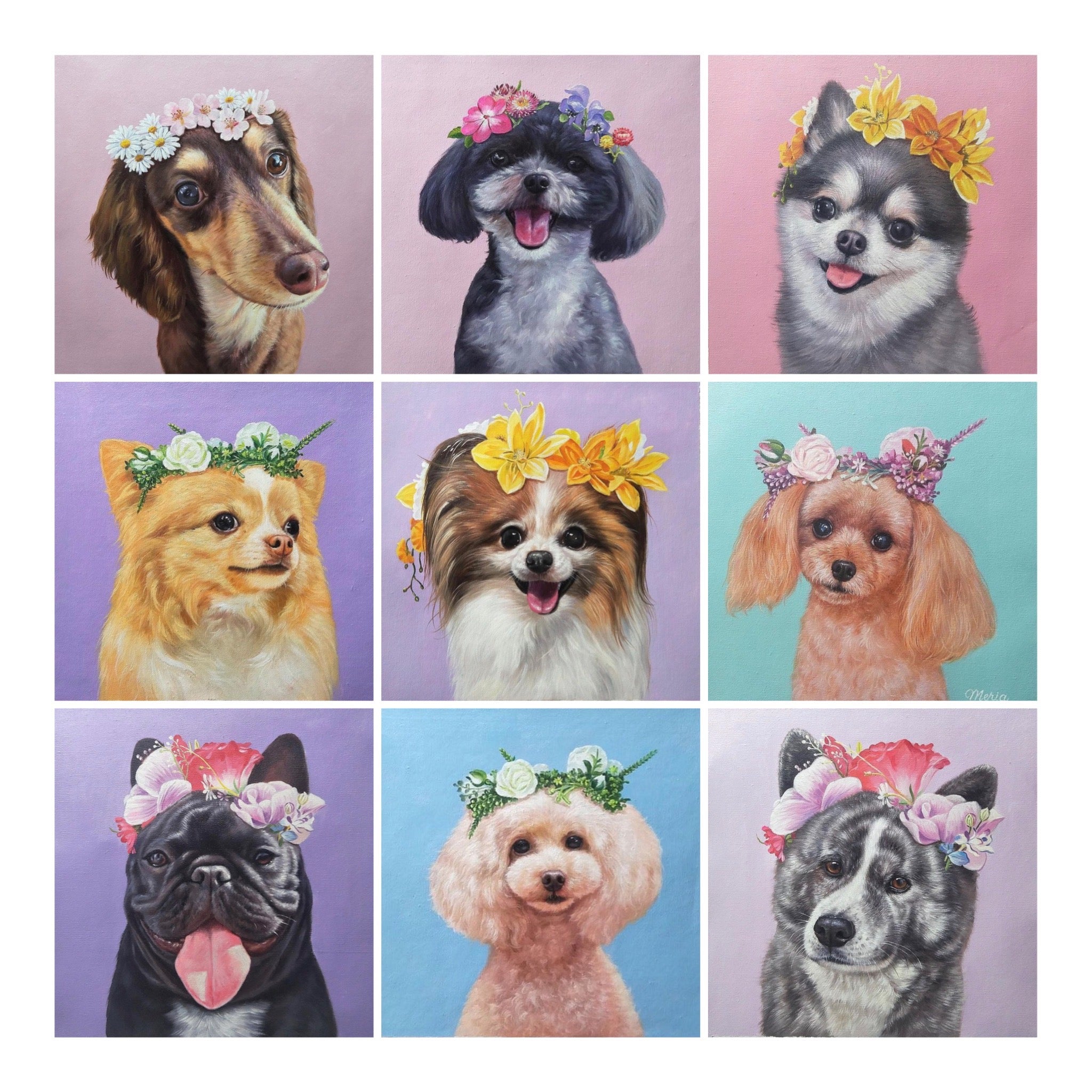 油絵 専用 花冠のかわいいビーグル犬 油絵 専用 花冠のかわいい