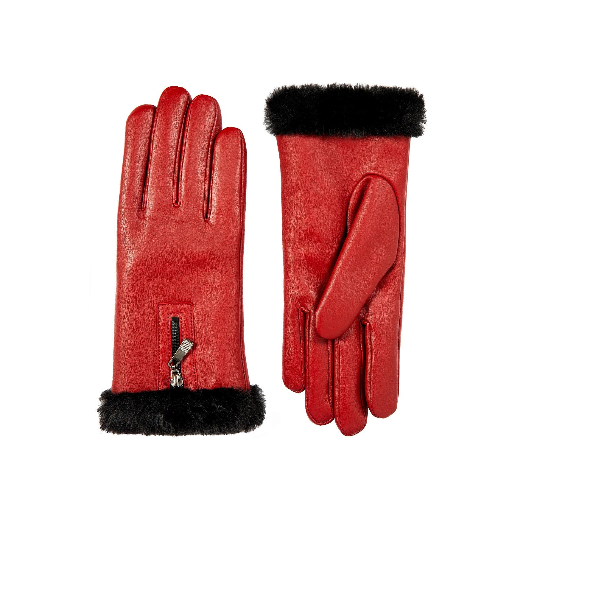Women's Touchscreen Faux Fur-Lined Leather Gloves with Zip | Dents