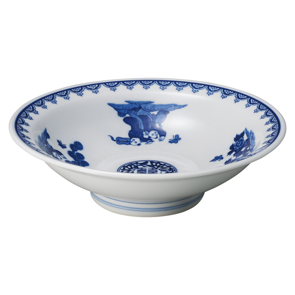 525-8-187 7.0丸高台皿 22×6.3㎝ 中華オープン 染付唐子 ｜うつわ