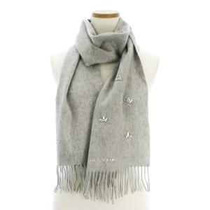 タグ付き マフラー ビジュー フリンジ カシミヤ100% グレー（2022/11