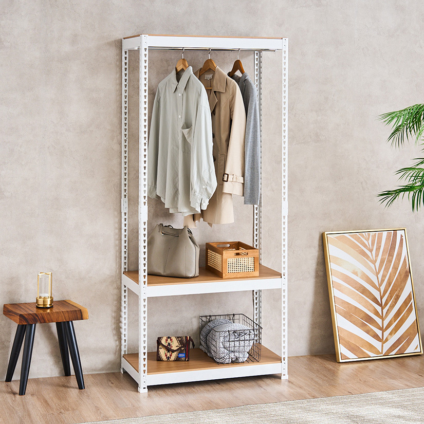 METAL＆WOOD RACK メタルウッドラック ハンガーラック 幅80 3段(幅81