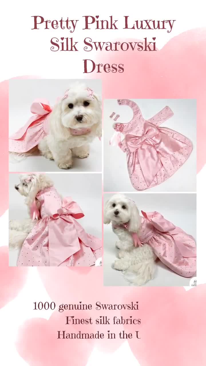 Luxury Pink Dog Harness Dress | Dog Wedding Outfit | Gift for Dog