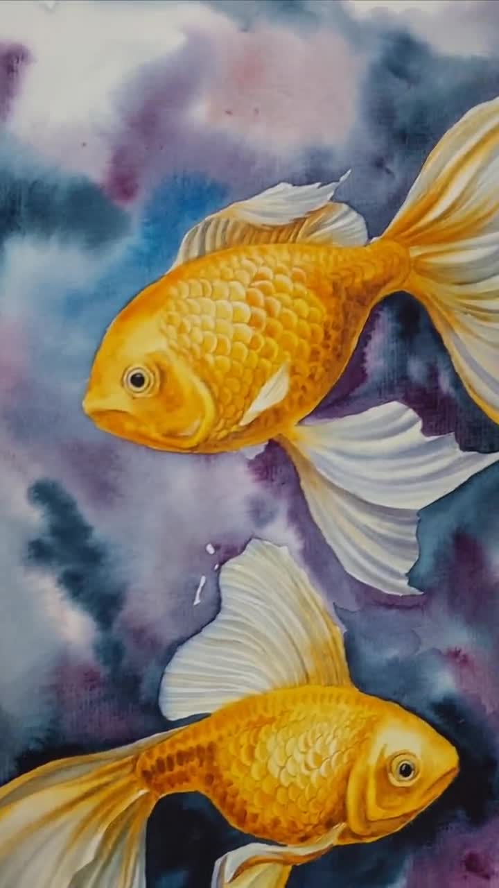金魚 水彩画 A4サイズ 金魚 メタリック 水彩原画 イラスト ギフト 絵画