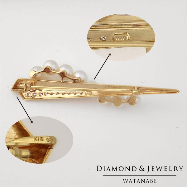 TASAKI アコヤ真珠 ダイヤモンド ピンブローチ K18 TASAKI アコヤ真珠