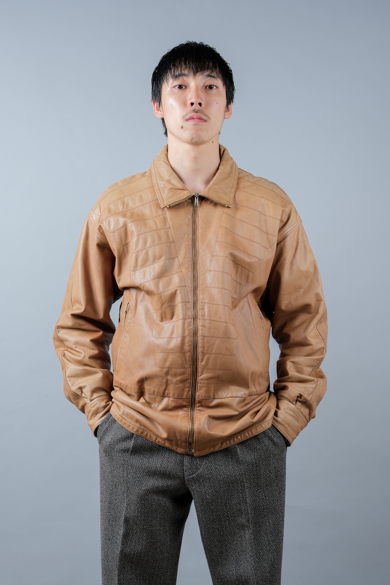 80's] OLD GIORGIO ARMANI Zip Up Leather Jacket Size.46