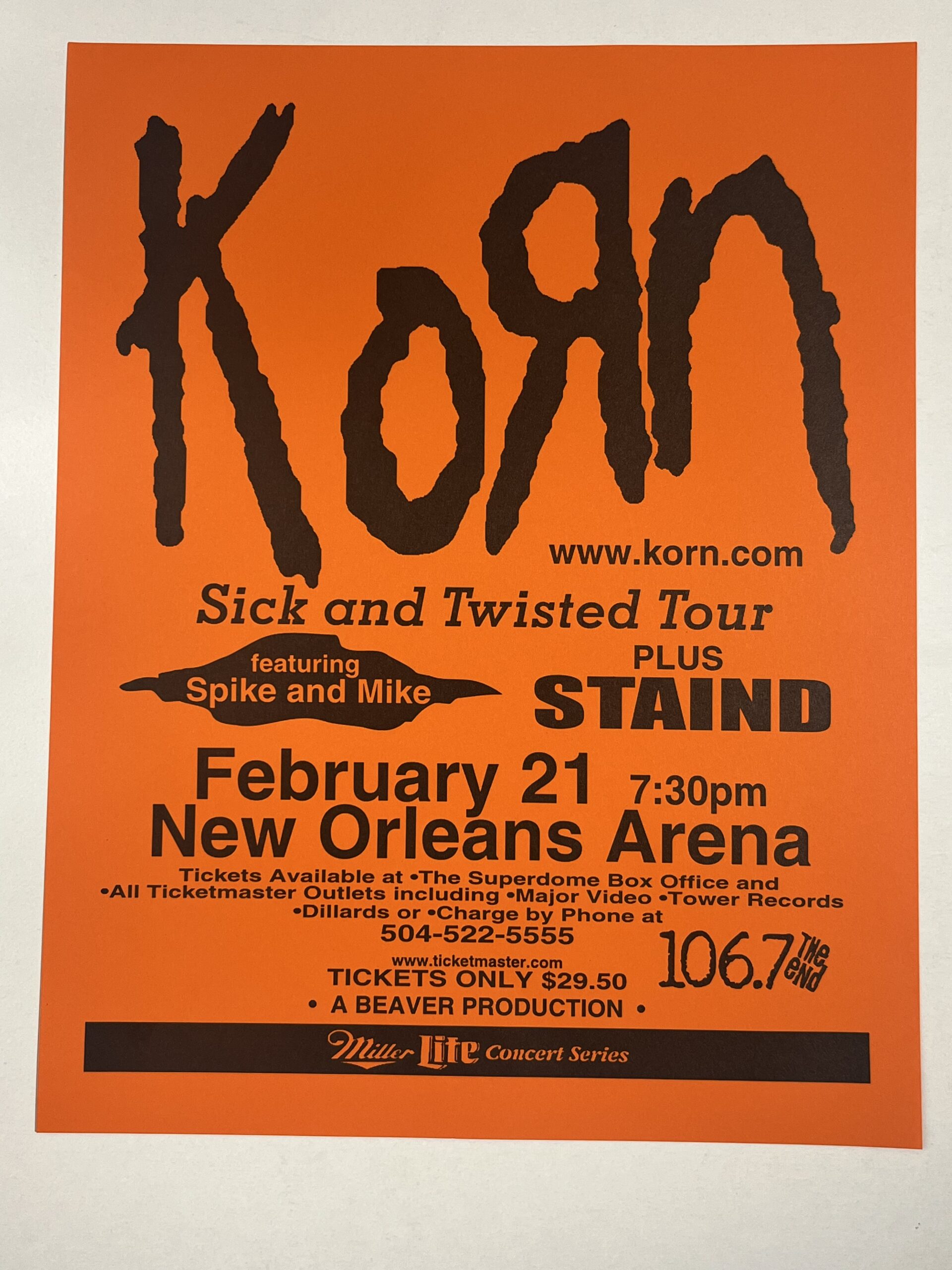 Korn Concert Poster 2000 New Orleans - Orange | Visible Vibrations
