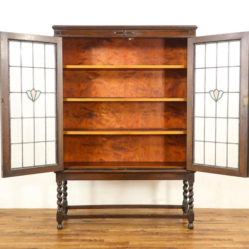 英国イギリス アンティーク家具 ブックケース 本棚 オーク材 猫脚