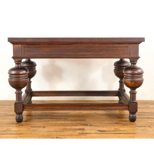 フレンチアンティーク テーブル 机 引き出し付き オーク材 v_70168