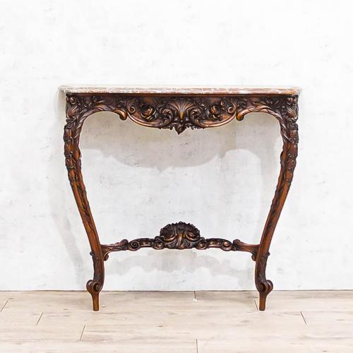 フレンチアンティーク コンソールテーブル 大理石天板 チェスナット材