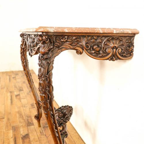 フレンチアンティーク コンソールテーブル 大理石天板 チェスナット材