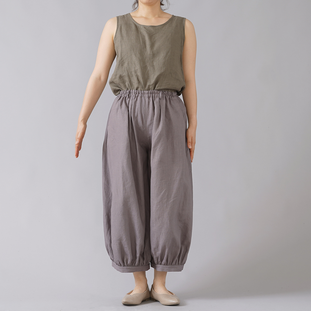 リネンパンツ】アラジン ボールパンツ 超高密度リネン /茶鼠 b005j-cnz1