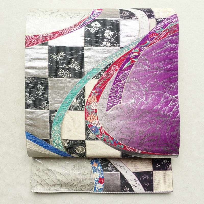 袋帯 六通柄 フォーマル用 正絹 古典柄 箔 鶴 梅 菊 金糸 帯 金・銀