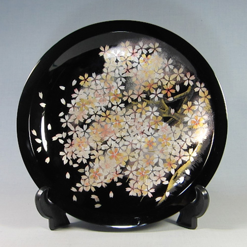 飾盆（尺一）桜に富士 沈金 輪島塗 金 赤富士山と桜のお盆 直径