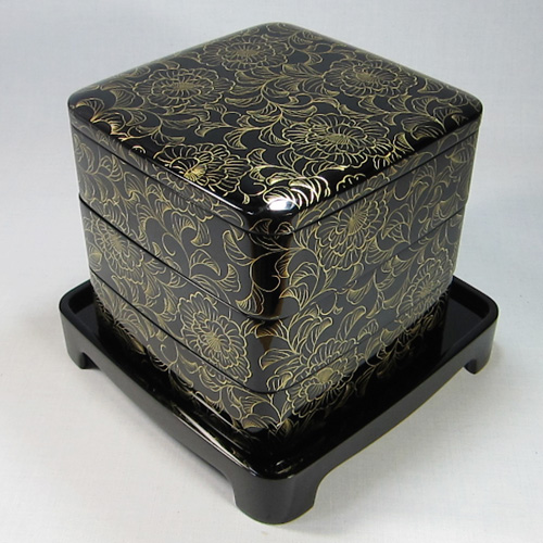 788 輪島塗り 黒漆塗り沈金重箱 金蒔絵 螺鈿 5重 高級 美品 788 輪島塗