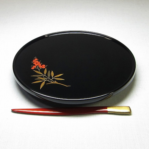 CH27 輪島塗 沈金花文 溜塗 銘々木皿 25客 小皿 豆皿 木箱 木製漆器