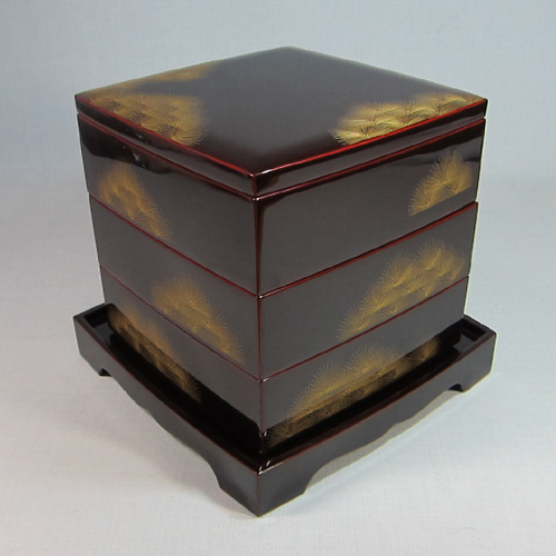 輪島塗 溜塗 網代 沈金 三段重 弁当箱 重箱 共箱 重箱・弁当箱 | WORKS
