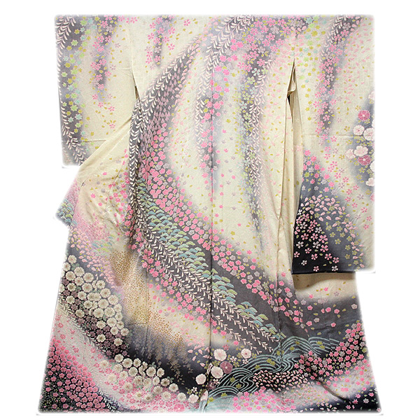 十日町友禅老舗「関芳謹製」 絞り染め ボカシ 銀通し加工 正絹 高級