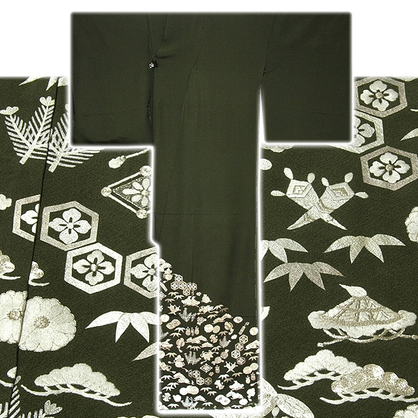 訳あり】「中国伝統工芸：蘇州刺繍」 銀彩加工 宝尽くし 正絹 色留袖