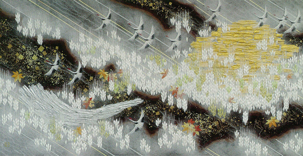 新品☆人間国宝.山内一生☆和紙工芸「さぎ草」 山内一生 「さぎ草